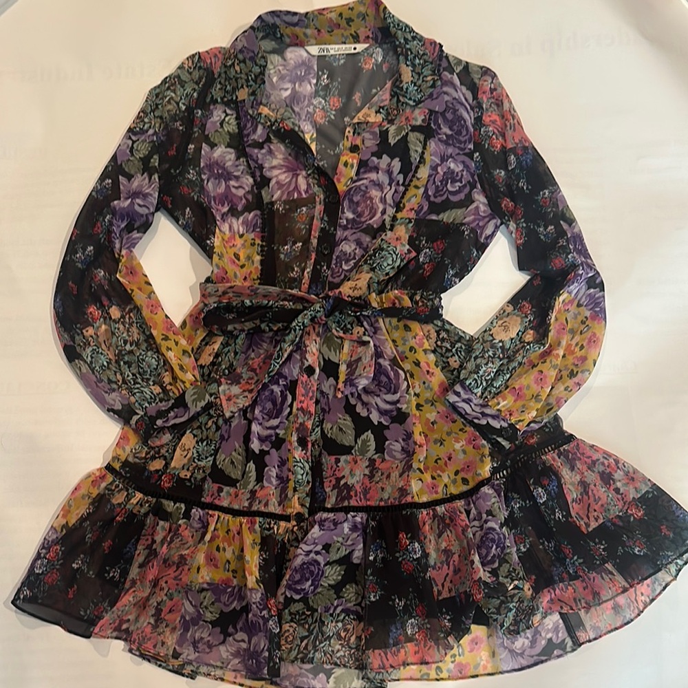Zara Floral Sheer Dress with Belt